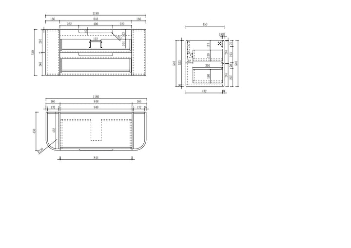 Briony Wall Hung 1200mm specification drawing