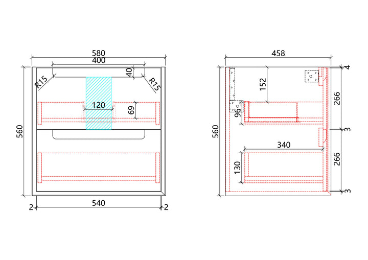 Flauto Wall Hung 600mm specification drawing