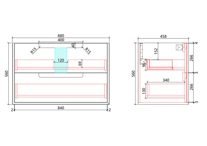 Flauto Wall Hung 900mm specification drawing
