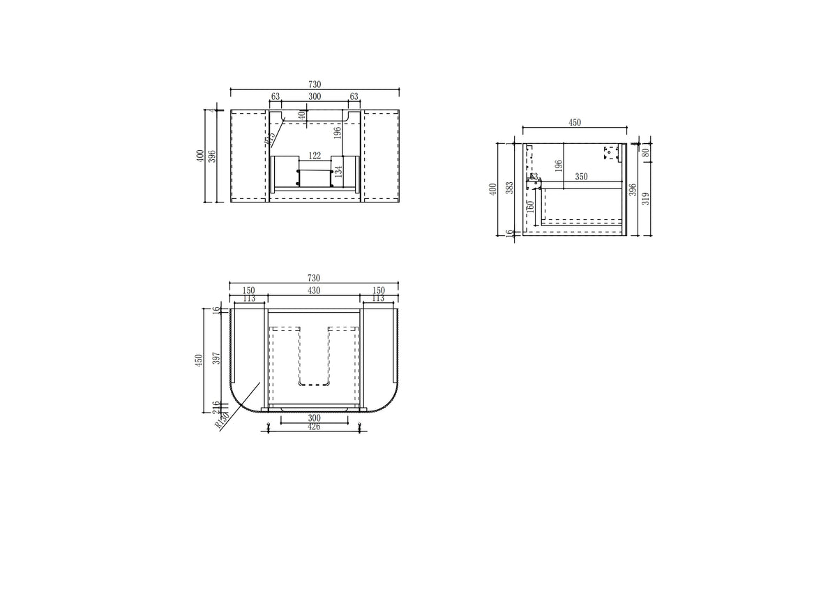 Varcelli Mono Wall Hung 750mm specification drawing