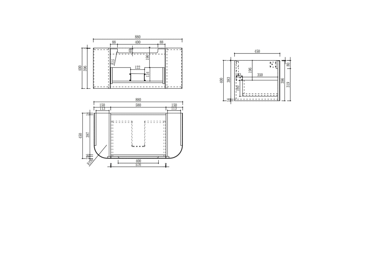 Varcelli Mono Wall Hung 900mm specification drawing