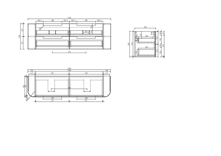 Varcelli Tier Wall Hung 1800mm specification drawing