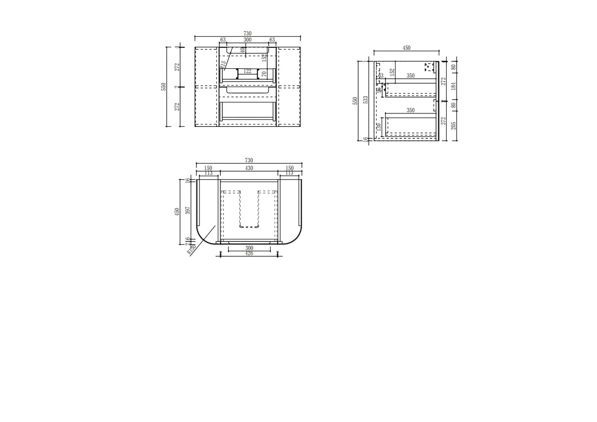 Varcelli Tier Wall Hung 750mm specification drawing