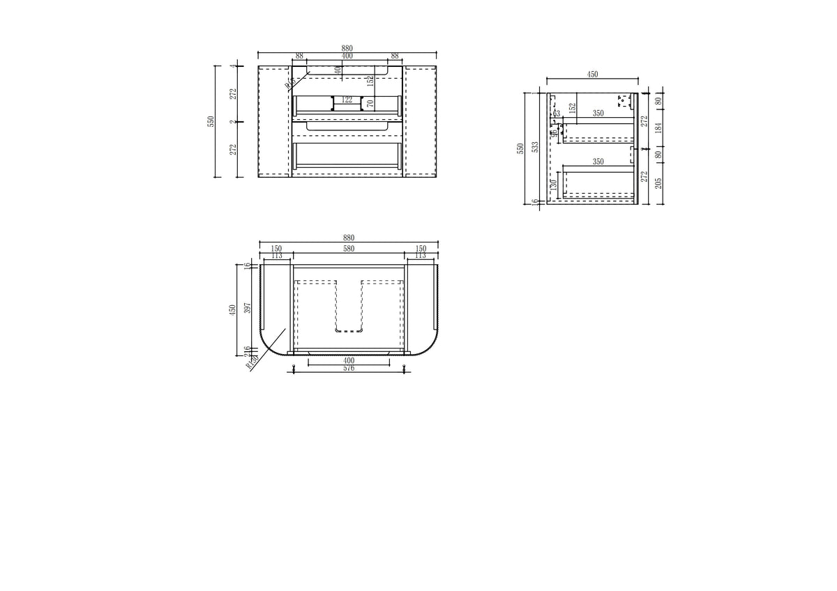 Varcelli Tier Wall Hung 900mm specification drawing