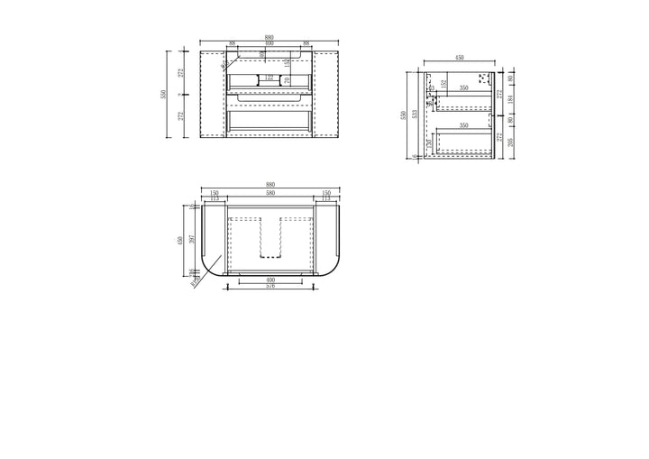 Varcelli Tier Wall Hung 900mm specification drawing