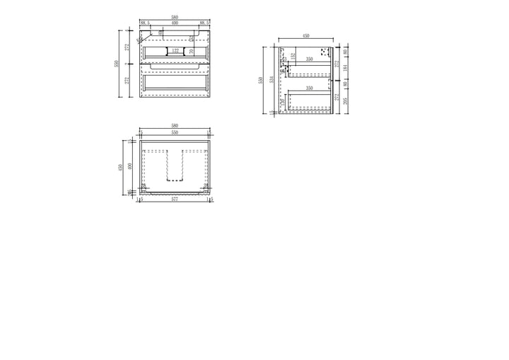 Lovina Tier Wall Hung 600mm specification drawing