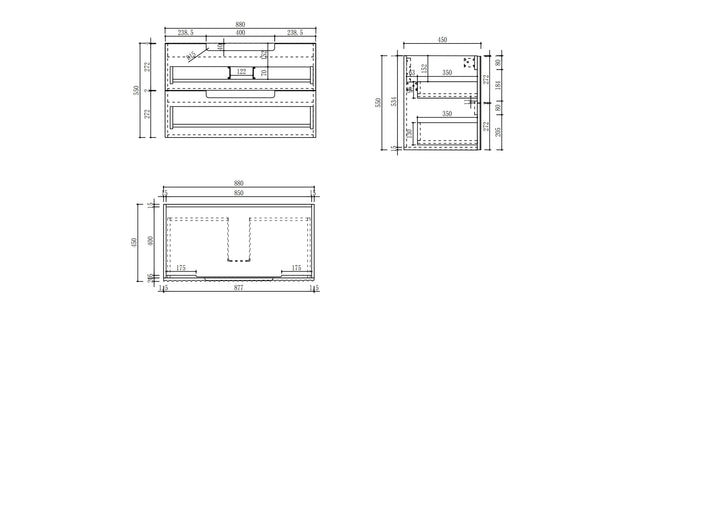 Lovina Tier Wall Hung 900mm specification drawing