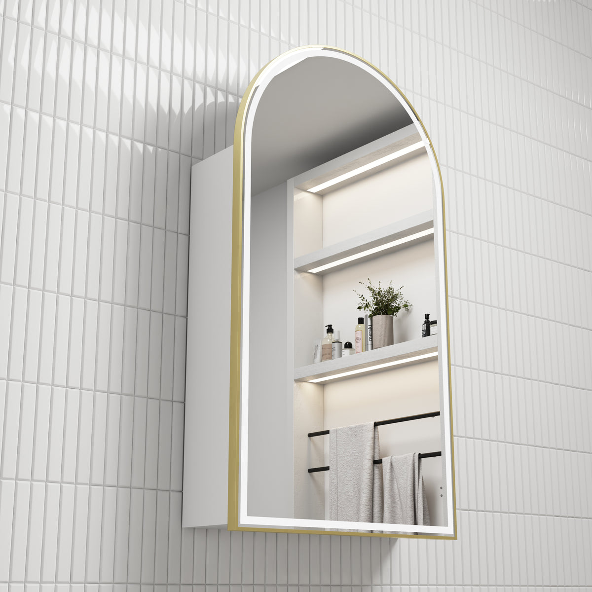 Canterbury LED Shaving Cabinet - Matte White / Brushed Gold Frame