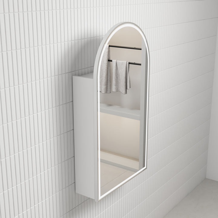 Canterbury LED Shaving Cabinet - Matte White / Brushed Nickel Frame