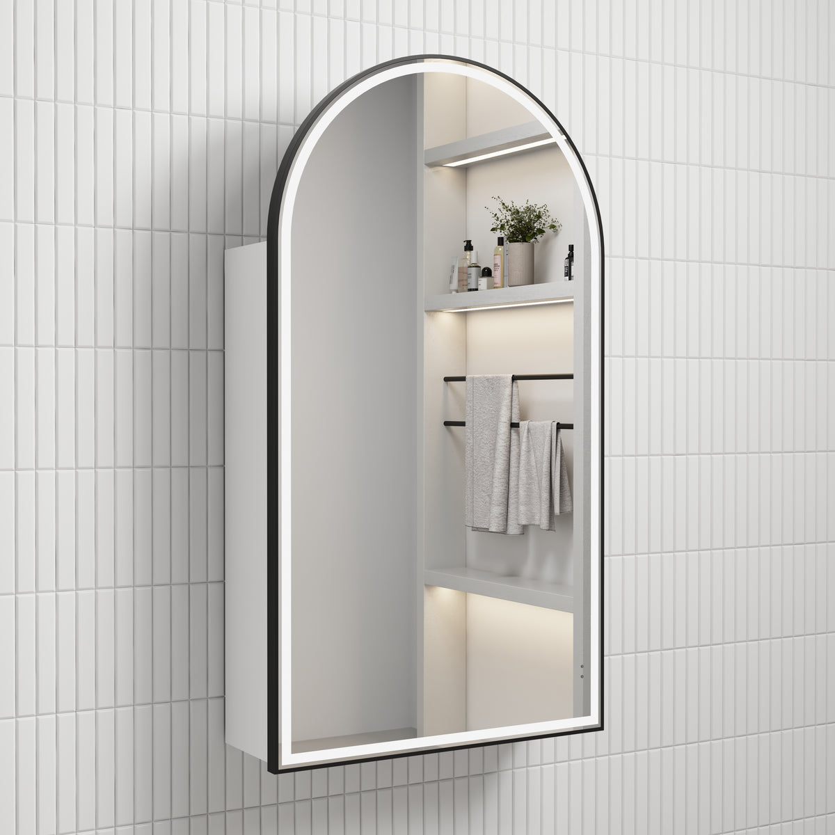 Canterbury LED Shaving Cabinet - Matte White / Matte Black Frame