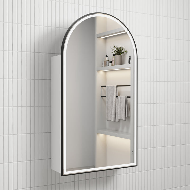 Canterbury LED Shaving Cabinet - Matte White / Matte Black Frame