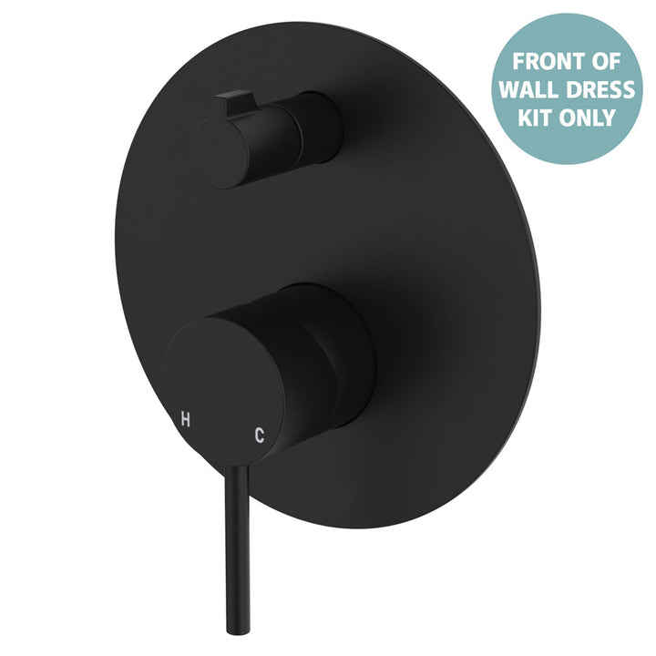 Kaya Wall Diverter Mixer Dress Kit, Large Round Plate - Trim Kit Only - Matte Black