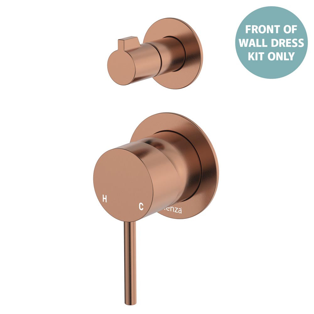 Kaya Wall Diverter Mixer Dress Kit, Small Round Plates - Trim Kit Only - Brushed Copper