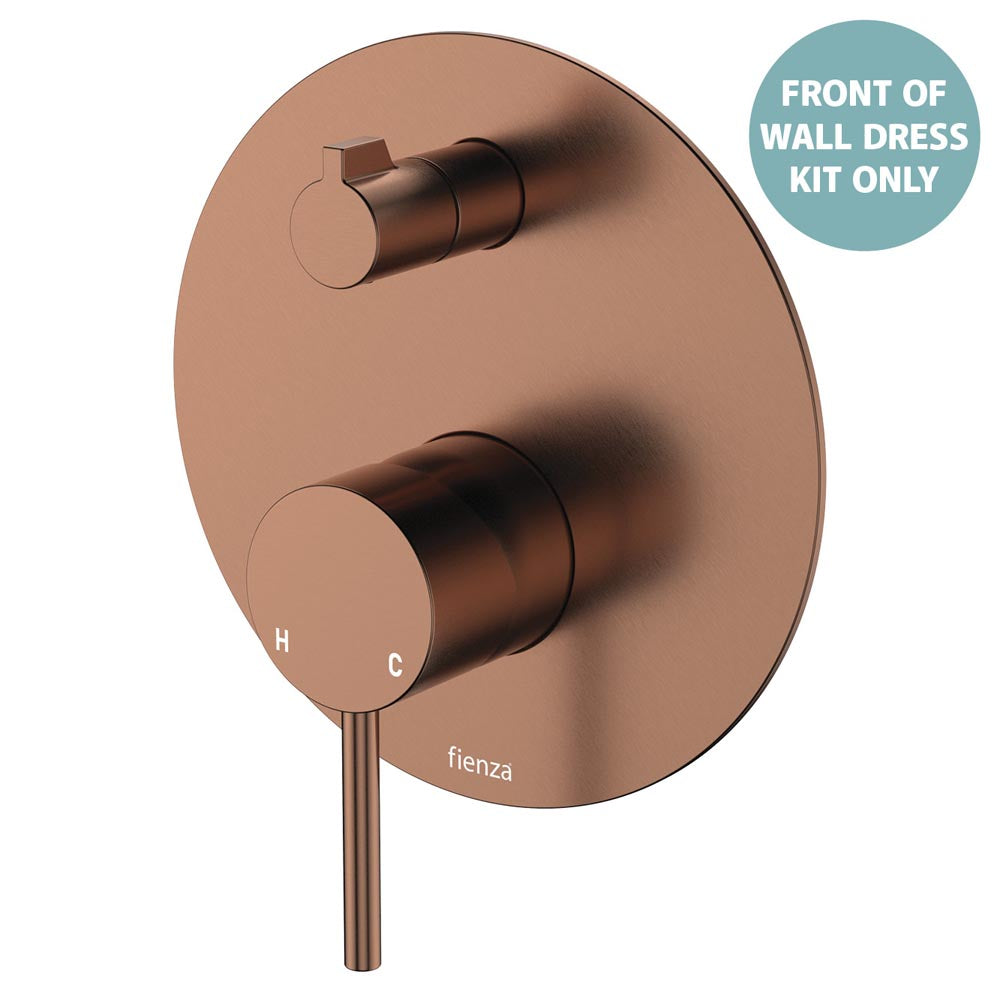 Kaya Wall Diverter Mixer Dress Kit, Large Round Plate - Trim Kit Only - Brushed Copper