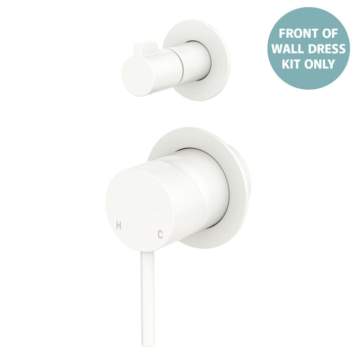 Kaya Wall Diverter Mixer Dress Kit, Small Round Plates - Trim Kit Only - Matte White
