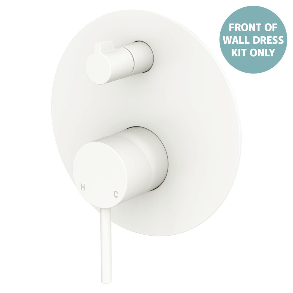 Kaya Wall Diverter Mixer Dress Kit, Large Round Plate - Trim Kit Only - Matte White