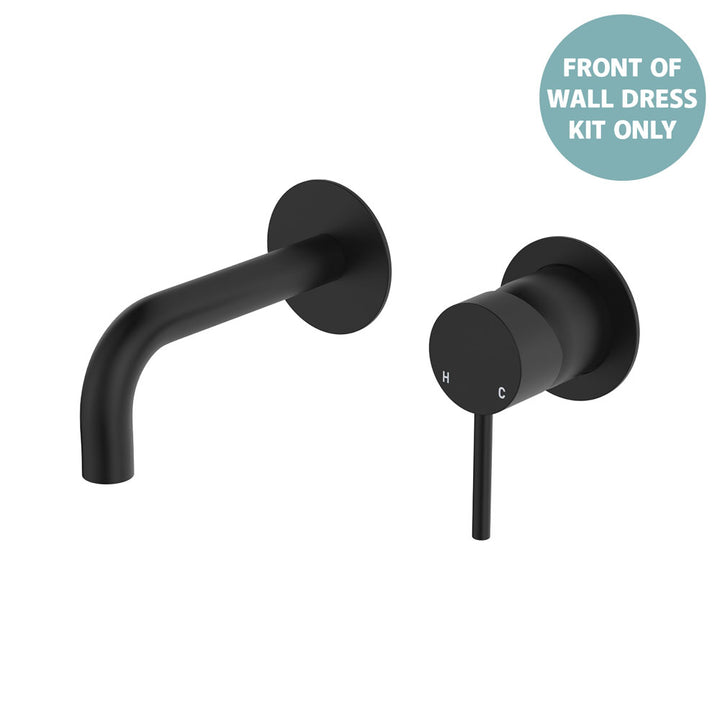 Kaya Basin/Bath Wall Mixer Dress Kit, Round Plates, 130mm Outlet - Trim Kit Only - Matte Black