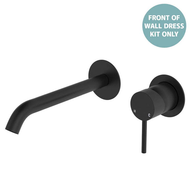 Kaya Basin/Bath Wall Mixer Dress Kit, Round Plates, 200mm Outlet - Trim Kit Only - Matte Black