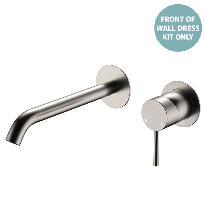 Kaya Basin/Bath Wall Mixer Dress Kit, Round Plates, 200mm Outlet - Trim Kit Only - Brushed Nickel
