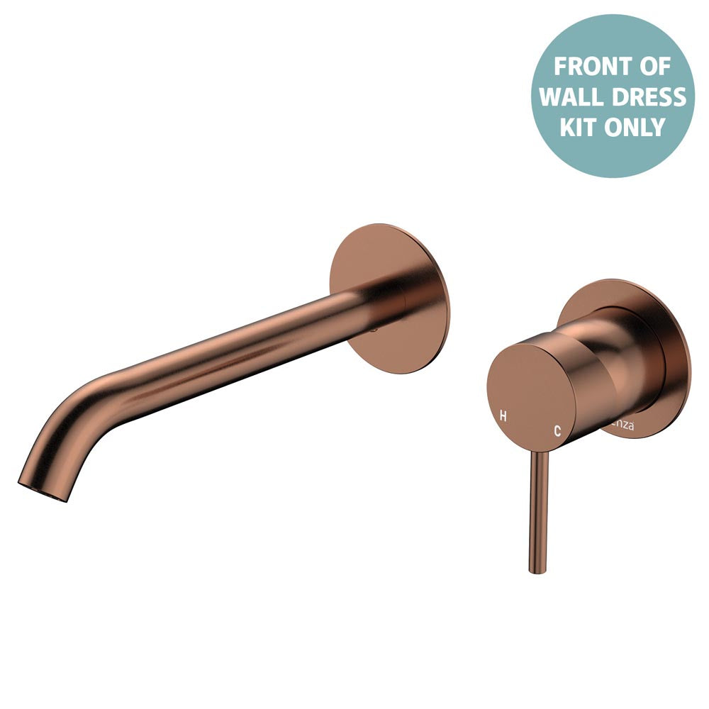Kaya Basin/Bath Wall Mixer Dress Kit, Round Plates, 200mm Outlet - Trim Kit Only - Brushed Copper