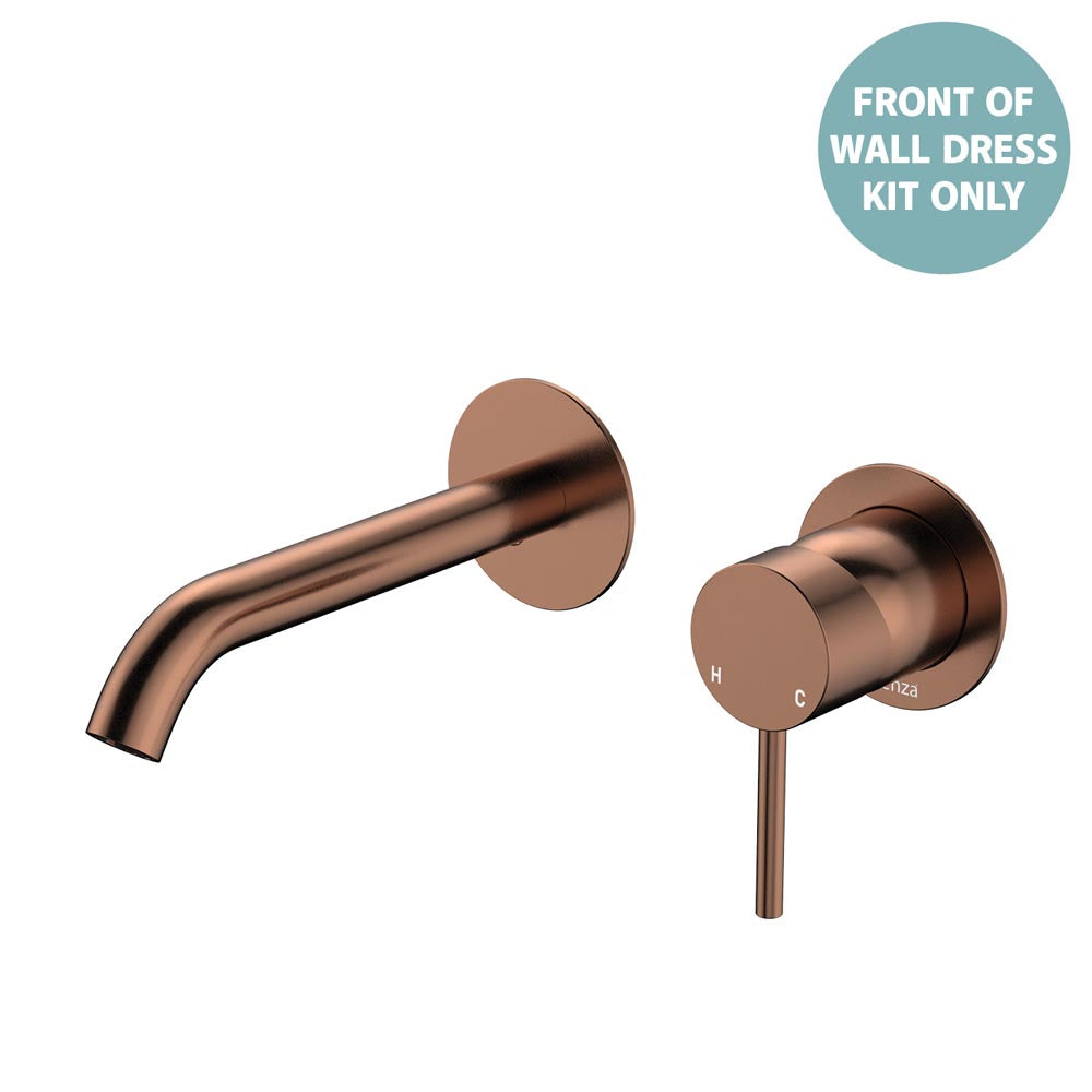 Kaya Basin/Bath Wall Mixer Dress Kit, Round Plates, 160mm Outlet - Trim Kit Only - Brushed Copper