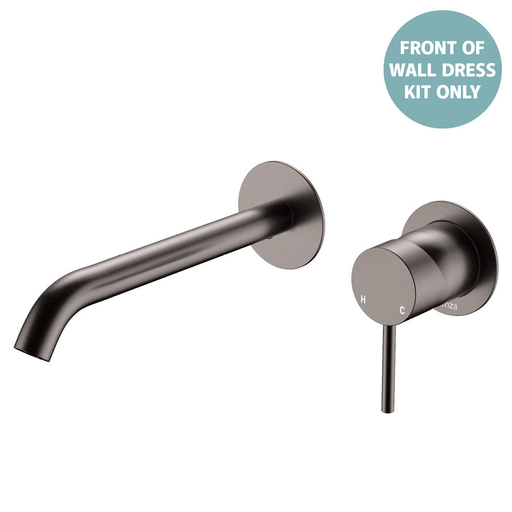 Kaya Basin/Bath Wall Mixer Dress Kit, Round Plates, 200mm Outlet - Trim Kit Only - Gun Metal