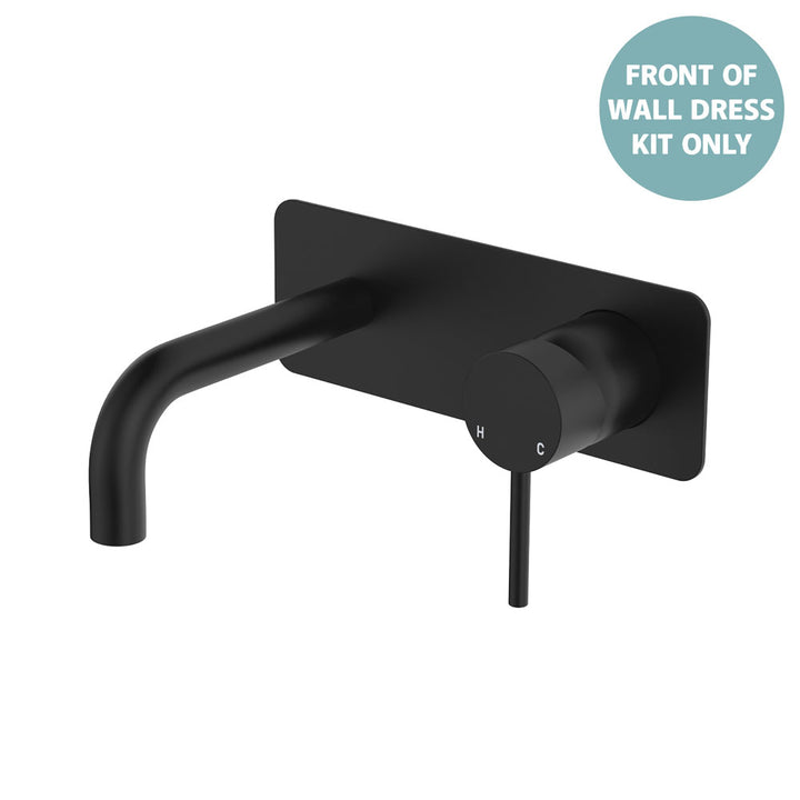 Kaya Basin/Bath Wall Mixer Dress Kit, Rectangular Plate, 130mm Outlet - Trim Kit Only - Matte Black