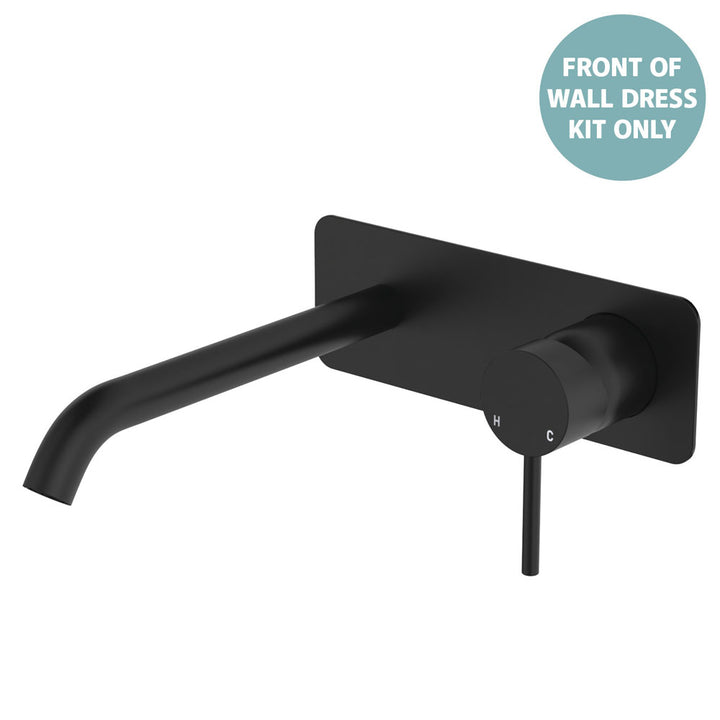 Kaya Basin/Bath Wall Mixer Dress Kit, Rectangular Plate, 200mm Outlet - Trim Kit Only - Matte Black