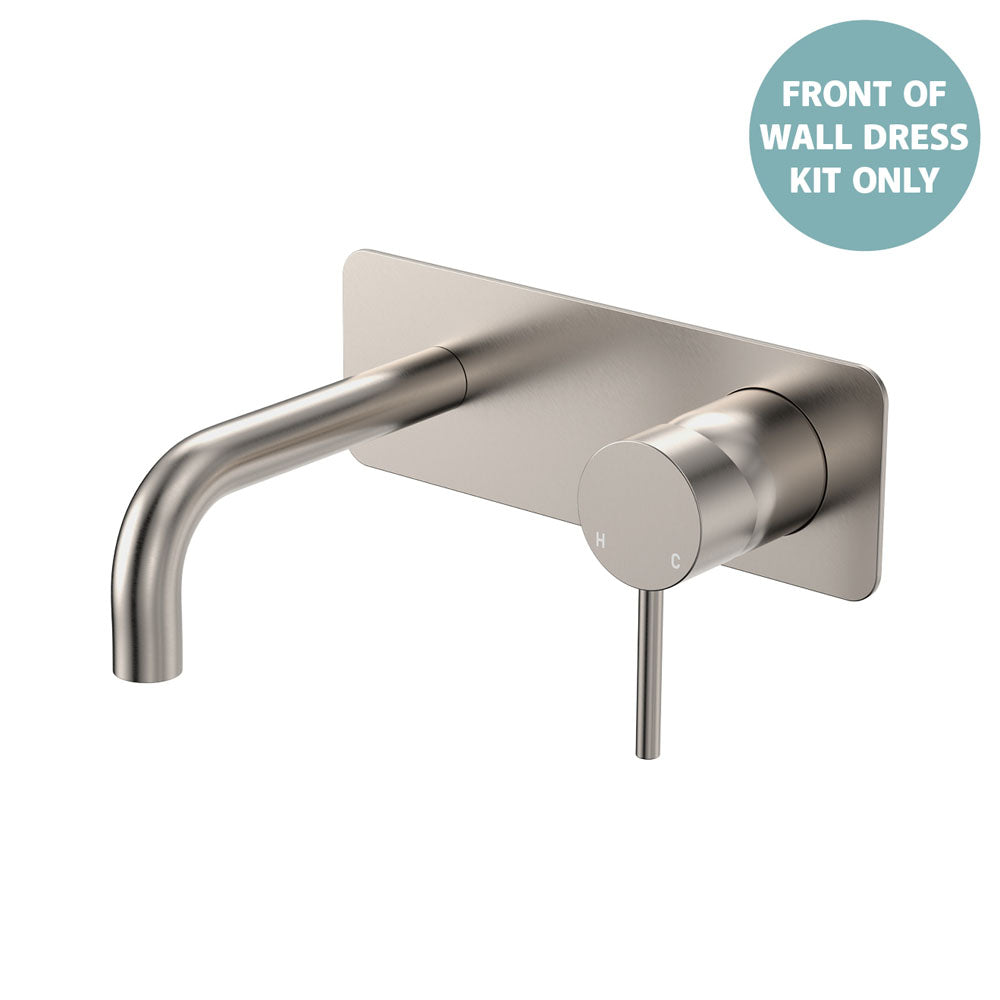 Kaya Basin/Bath Wall Mixer Dress Kit, Rectangular Plate, 130mm Outlet - Trim Kit Only - Brushed Nickel