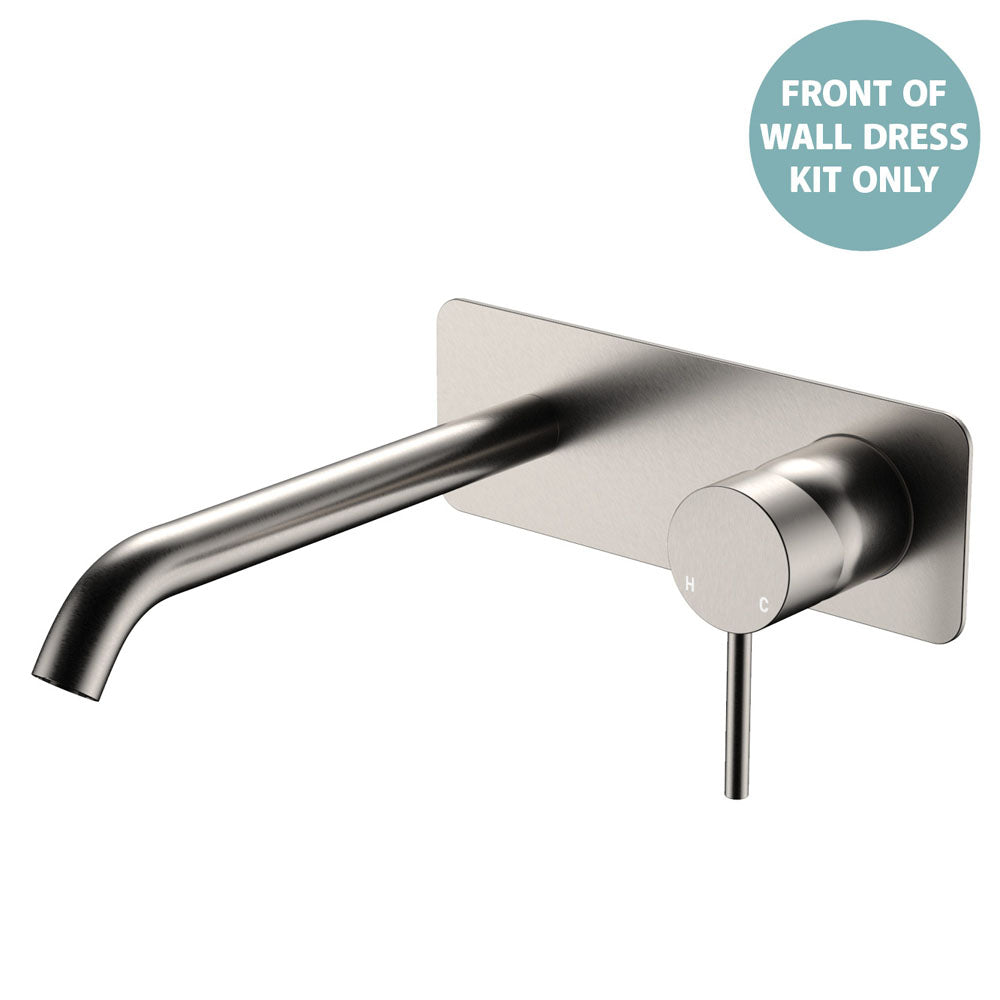 Kaya Basin/Bath Wall Mixer Dress Kit, Rectangular Plate, 200mm Outlet - Trim Kit Only - Brushed Nickel