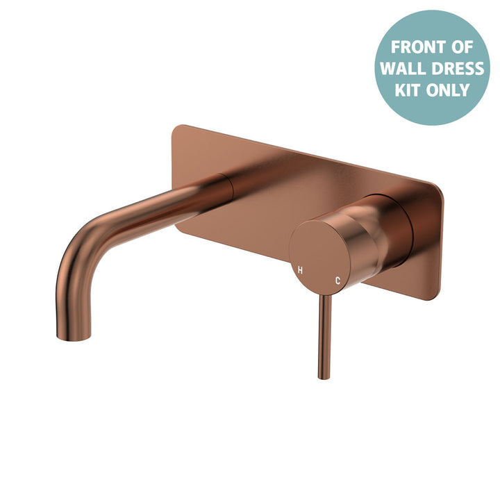 Kaya Basin/Bath Wall Mixer Dress Kit, Rectangular Plate, 130mm Outlet - Trim Kit Only - Brushed Copper