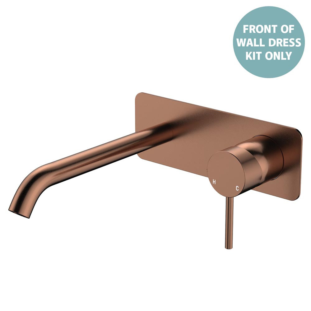 Kaya Basin/Bath Wall Mixer Dress Kit, Rectangular Plate, 200mm Outlet - Trim Kit Only - Brushed Copper