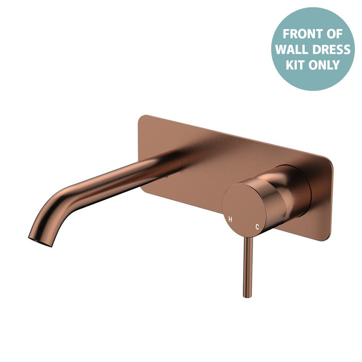 Kaya Basin/Bath Wall Mixer Dress Kit, Rectangular Plate, 160mm Outlet - Trim Kit Only - Brushed Copper