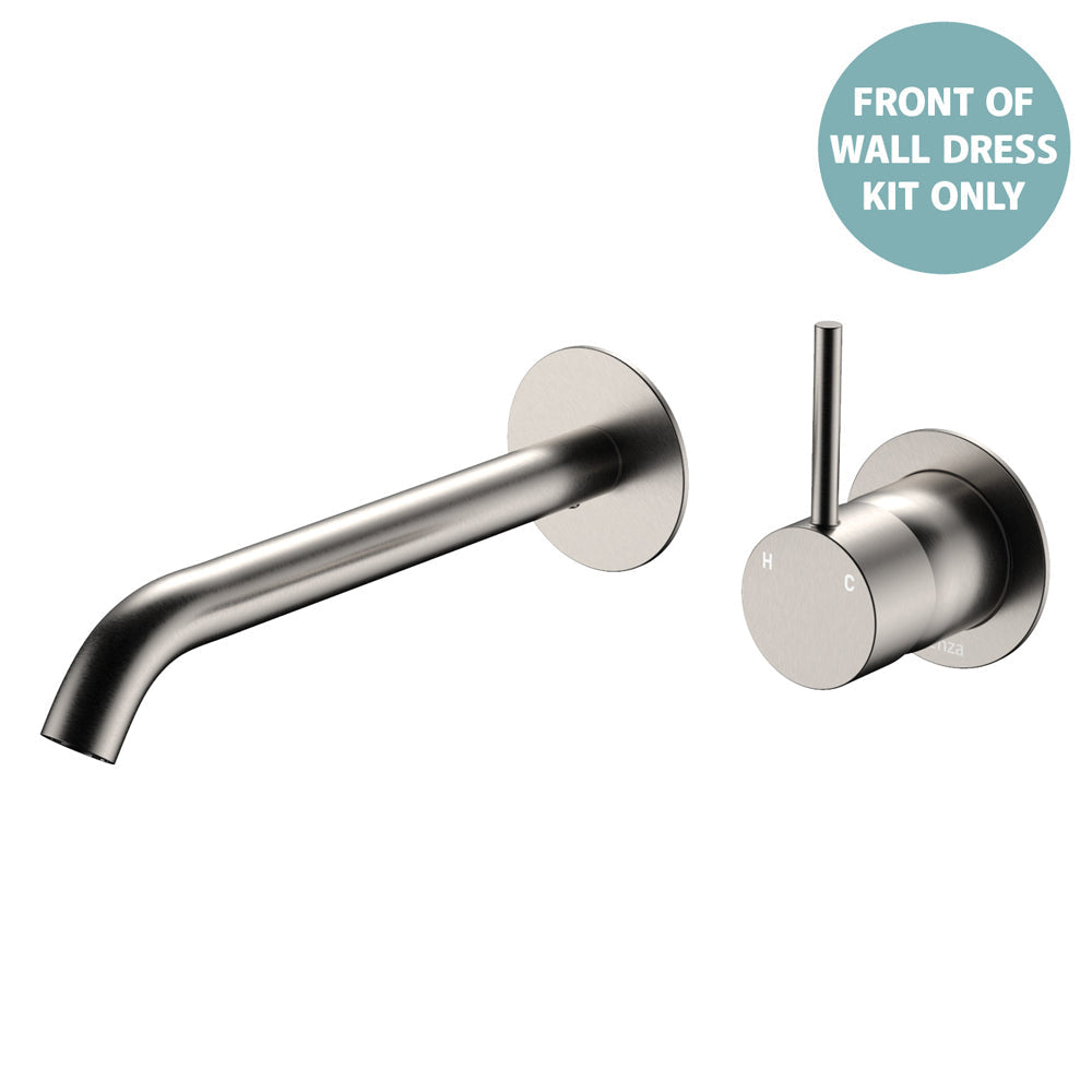 Kaya Up Basin/Bath Wall Mixer Dress Kit, Round Plates, 200mm Outlet - Trim Kit Only - Brushed Nickel