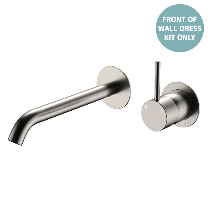 Kaya Up Basin/Bath Wall Mixer Dress Kit, Round Plates, 200mm Outlet - Trim Kit Only - Brushed Nickel