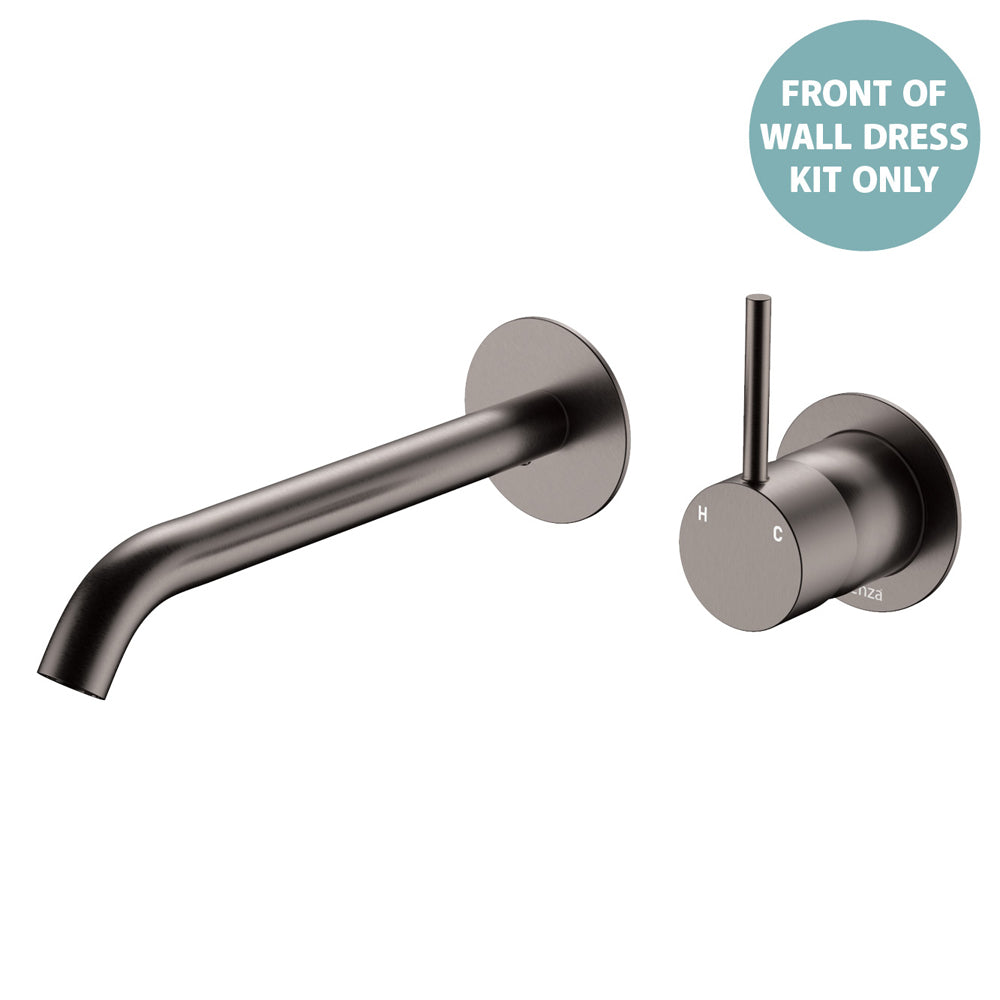 Kaya Up Basin/Bath Wall Mixer Dress Kit, Round Plates, 200mm Outlet - Trim Kit Only - Gun Metal