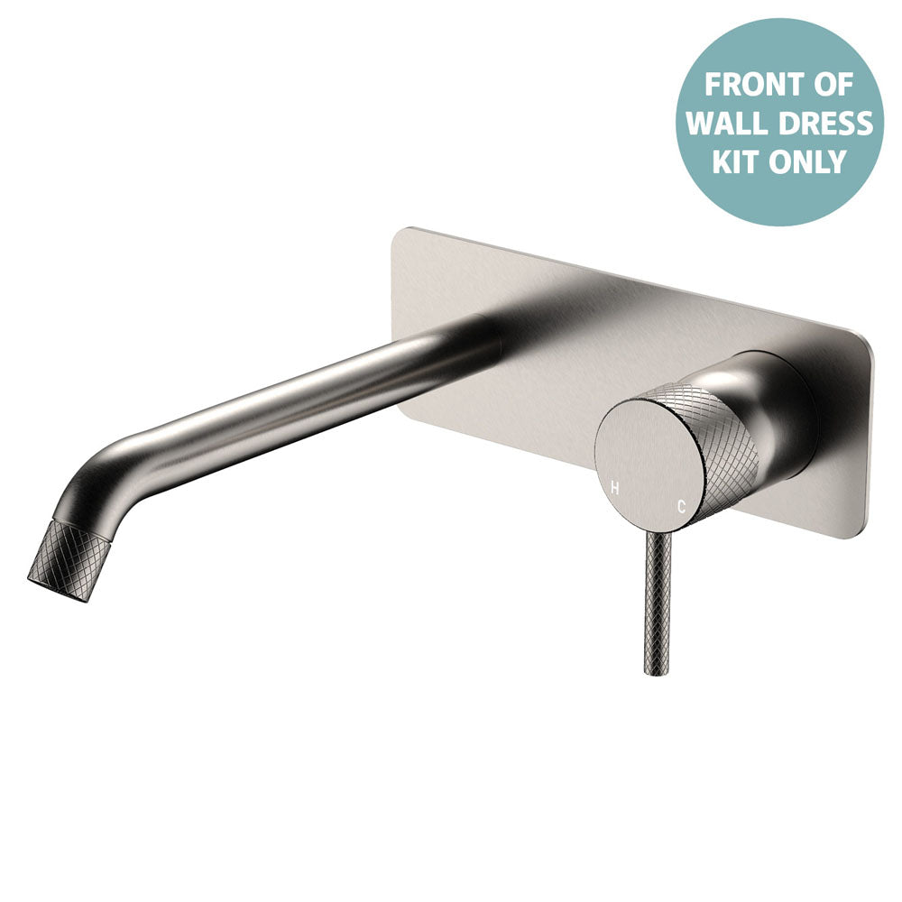Axle Wall Basin/Bath Mixer Dress Kit, Rectangular Plate, 200mm Outlet - Trim Kit Only - Brushed Nickel