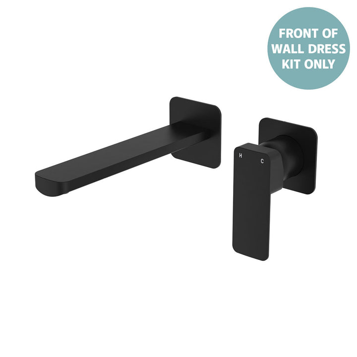Tono Basin/Bath Wall Mixer Dress Kit, Small Square Plates, 200mm - Trim Kit Only - Matte Black