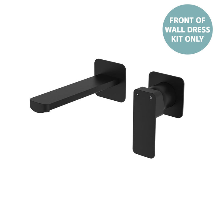 Tono Basin/Bath Wall Mixer Dress Kit, Small Square Plates, 160mm - Trim Kit Only - Matte Black