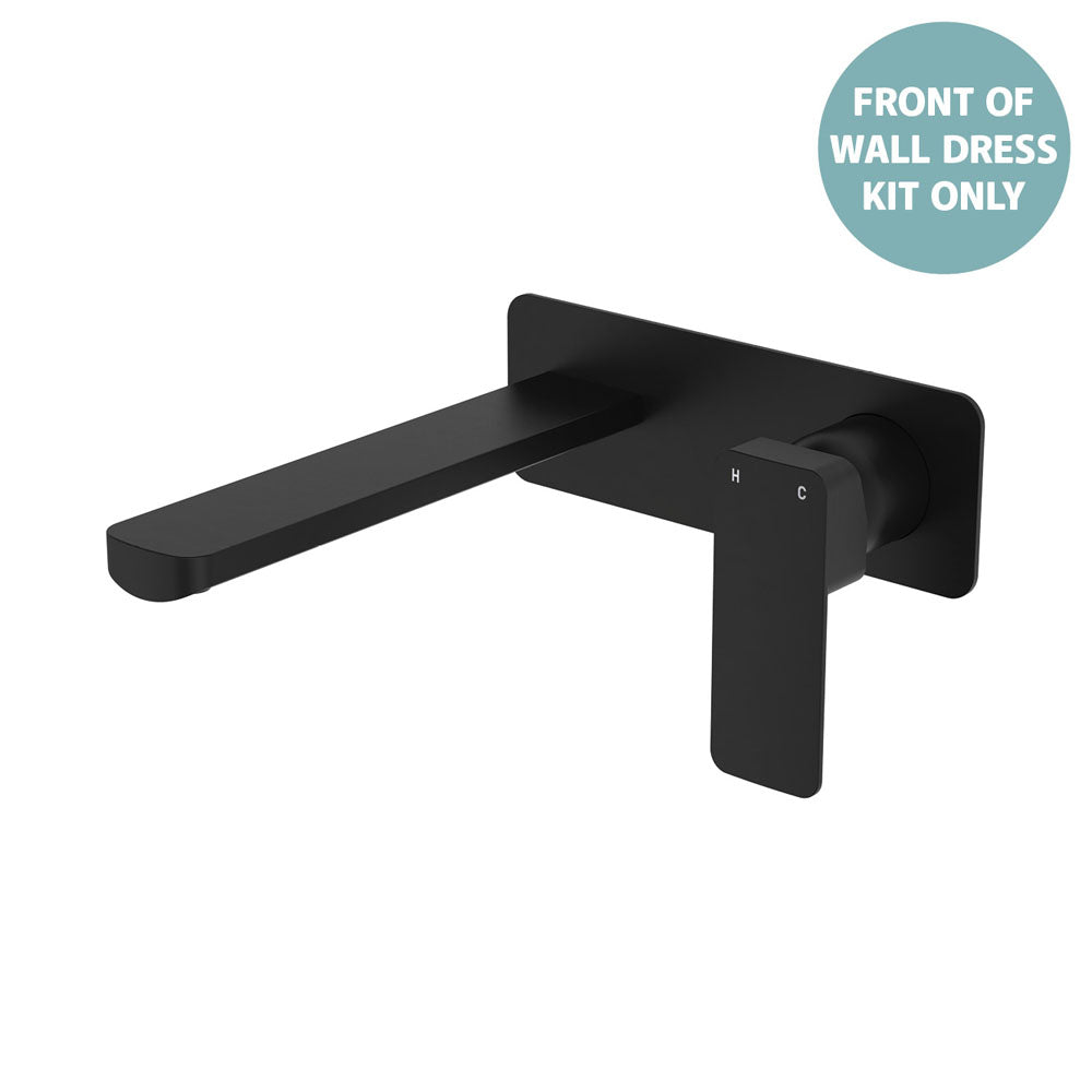 Tono Wall Basin/Bath Mixer Set Dress Kit, Rectangular Plate, 200mm Outlet - Trim Kit Only - Matte Black