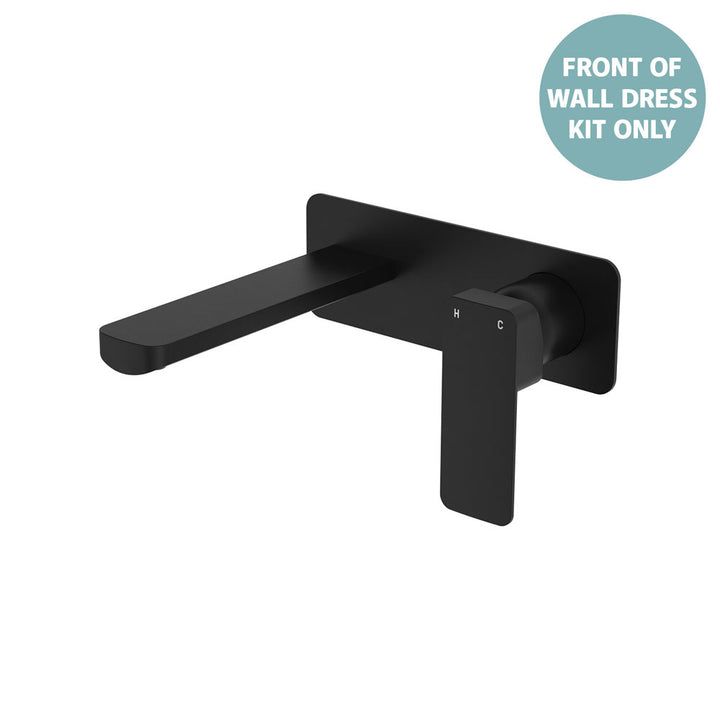 Tono Wall Basin/Bath Mixer Set Dress Kit, Rectangular Plate, 160mm Outlet - Trim Kit Only - Matte Black