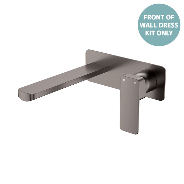 Tono Wall Basin/Bath Mixer Set Dress Kit, Rectangular Plate, 200mm Outlet - Trim Kit Only - Gun Metal