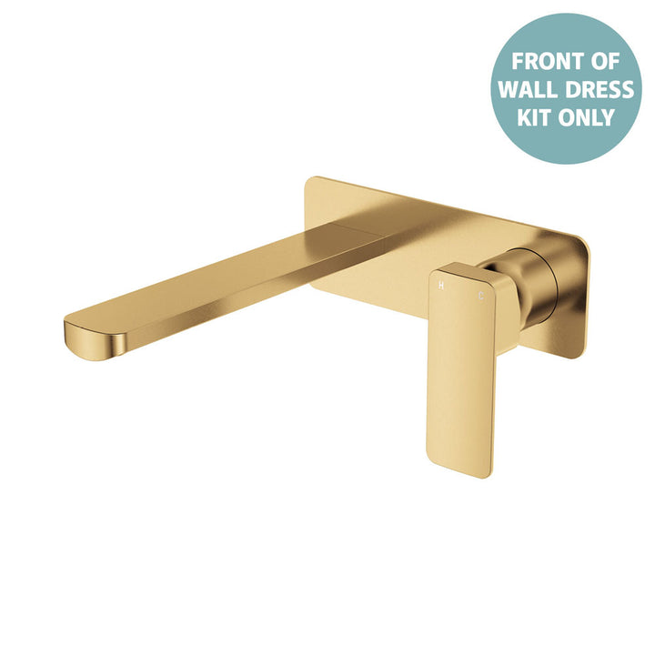Tono Wall Basin/Bath Mixer Set Dress Kit, Rectangular Plate, 200mm Outlet - Trim Kit Only - Urban Brass