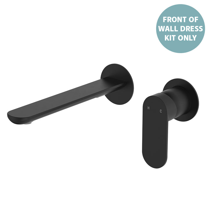 Empire Slim Basin/Bath Wall Mixer Set Dress Kit, Round Plates, 200mm Outlet - Trim Kit Only - Matte Black