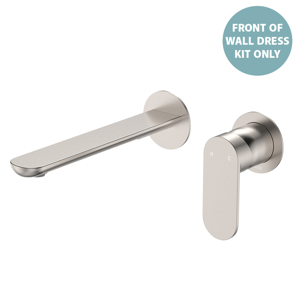 Empire Slim Basin/Bath Wall Mixer Set Dress Kit, Round Plates, 200mm Outlet - Trim Kit Only - Brushed Nickel