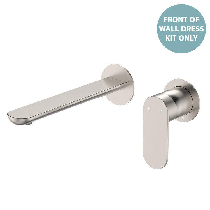 Empire Slim Basin/Bath Wall Mixer Set Dress Kit, Round Plates, 200mm Outlet - Trim Kit Only - Brushed Nickel