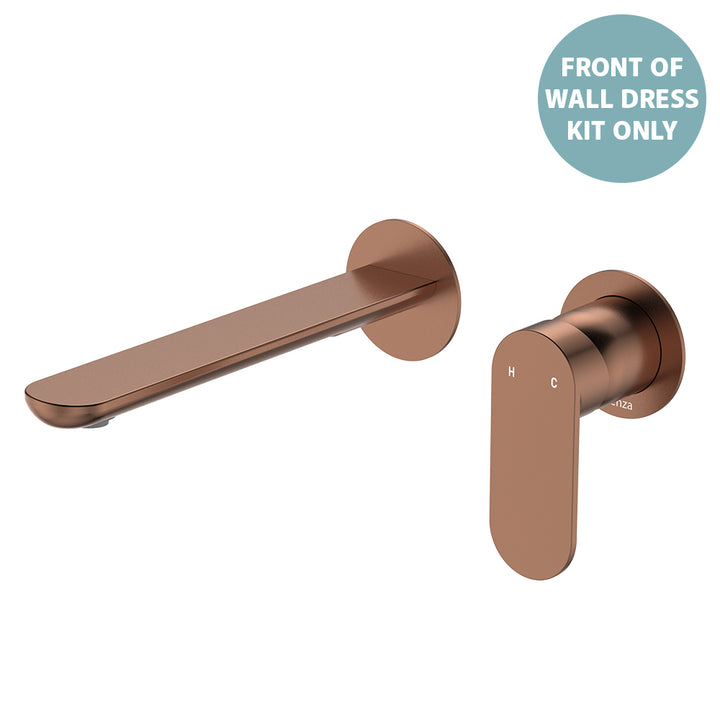 Empire Slim Basin/Bath Wall Mixer Set Dress Kit, Round Plates, 200mm Outlet - Trim Kit Only - Brushed Copper