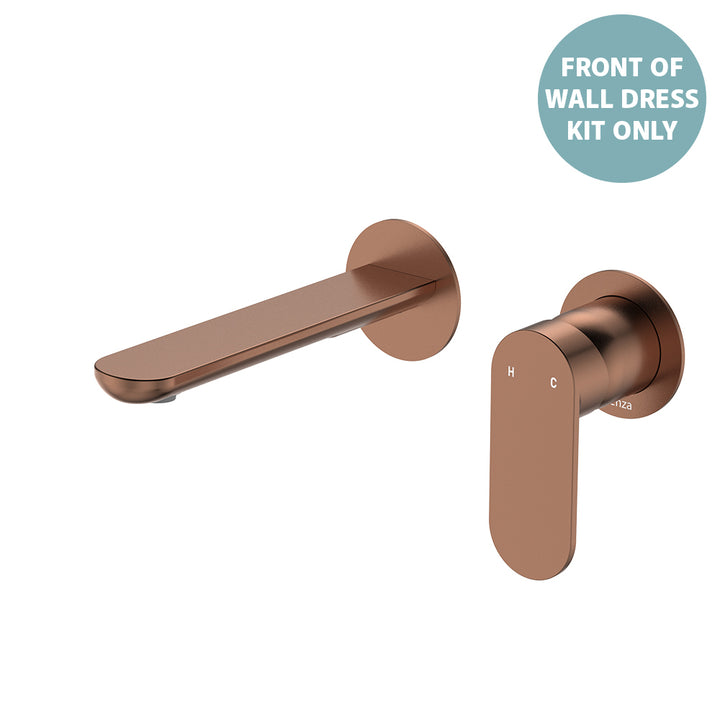 Empire Slim Basin/Bath Wall Mixer Set Dress Kit, Round Plates, 160mm Outlet - Trim Kit Only - Brushed Copper