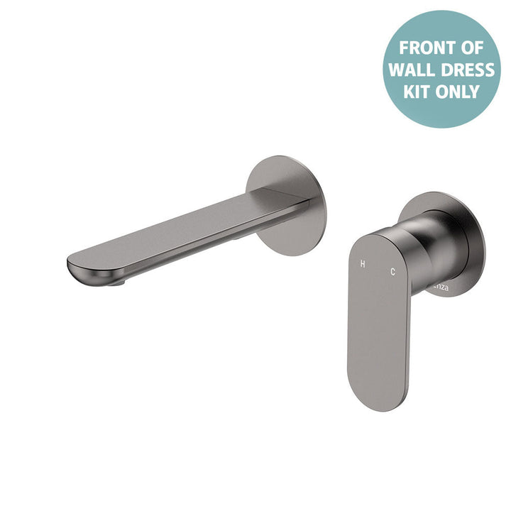 Empire Slim Basin/Bath Wall Mixer Set Dress Kit, Round Plates, 200mm Outlet - Trim Kit Only - Gun Metal