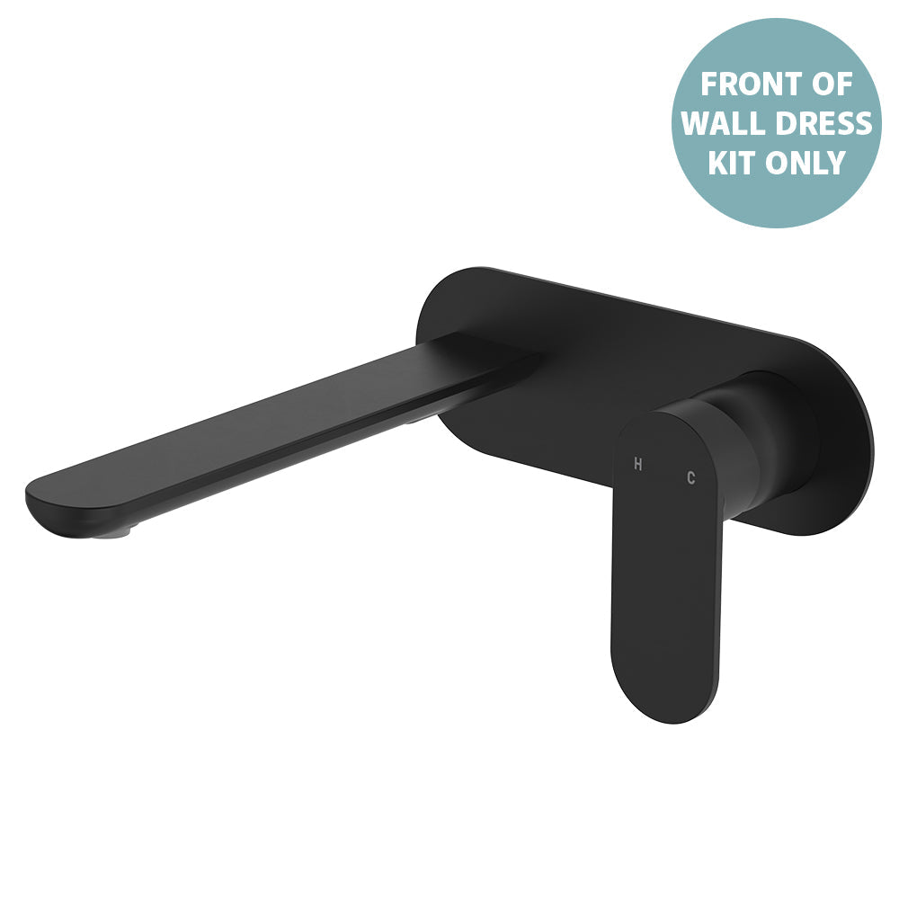 Empire Slim Basin/Bath Wall Mixer Set Dress Kit, Oval Plate, 200mm Outlet - Trim Kit Only - Matte Black
